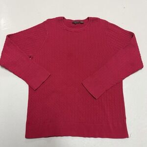 Jeanne Pierre Woman 2X Red Cable Knit Sweater Crew Neck Pullover Cotton